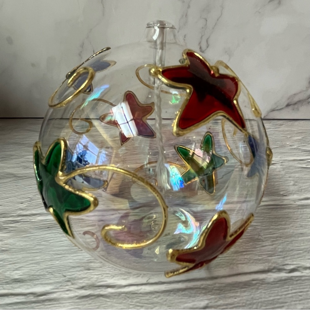 NIB Traditions Glass Blown Oil Candle Lamp Star Globe Hand Painted